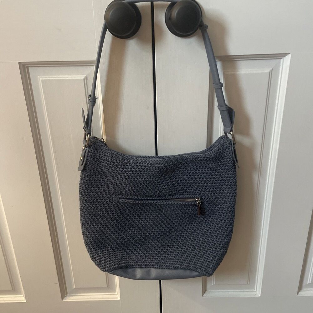 The Sak Sequoia Medium Hobo Bag Blue Crochet Knit Woven Shoulder Purse Boho Zip
